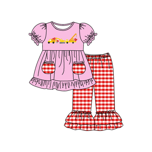 Baby Girls Valentines Tractors Tunic Top Pants Clothes Sets preorder(moq 5)