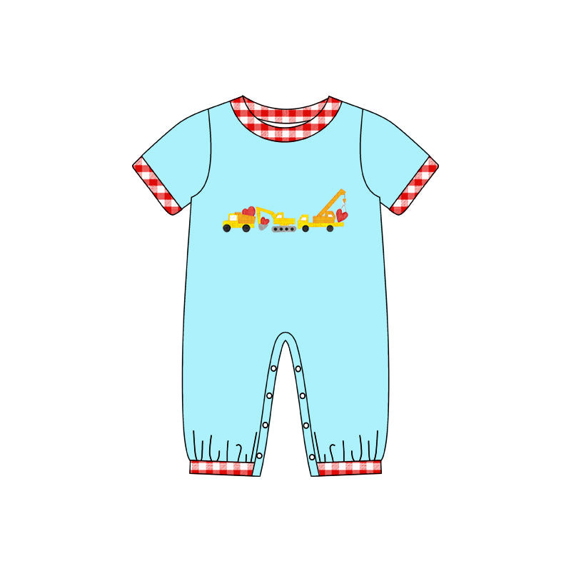 Baby Boys Valentines Tracors Short Sleeve Rompers preorder(moq 5)