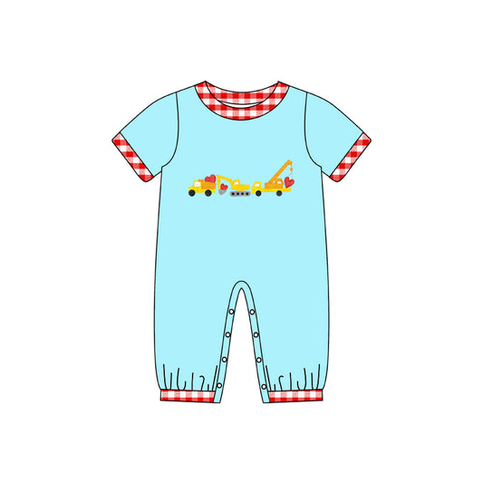 Baby Boys Valentines Tracors Short Sleeve Rompers preorder(moq 5)