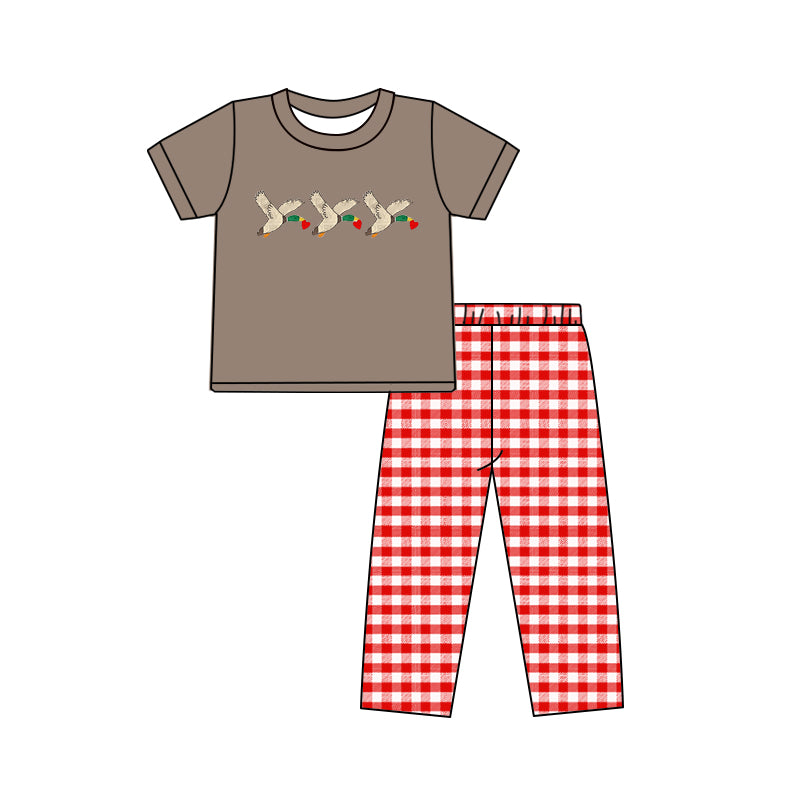 Baby Boys Christmas Duck Top Red Plaid Pants Clothes Sets preorder(moq 5)