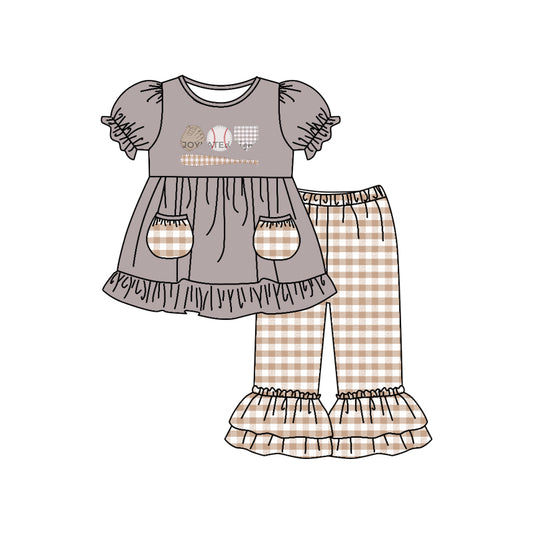 Baby Girls Grey Baseball Tunic Top Pants Clothes Sets preorder(moq 5)