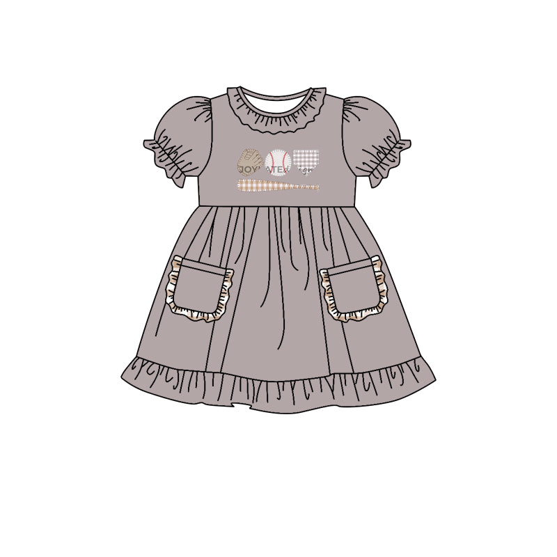 Baby Girls Short Sleeve Baseball Pockets Knee Length Dresses preorder(moq 5)