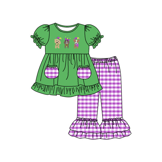 Baby Girls Mardi Gras Dogs Tunic Top Pants Clothes Sets preorder(moq 5)