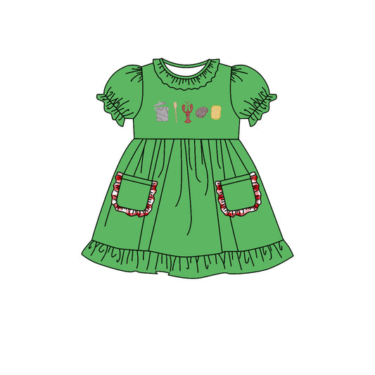 Baby Girls Short Sleeve Crawfish Pockets Knee Length Dresses preorder(moq 5)