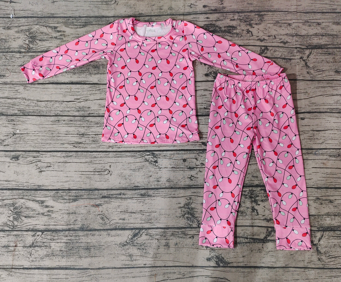 Baby Girls Christmas Lights Pink Shirt Pants Pajamas Clothing Sets