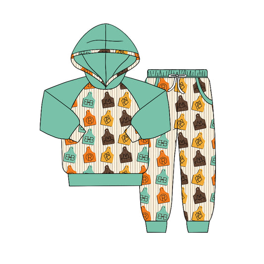 Baby Boys Western Cow Tags Hooded Top Pants Clothing Sets preorder(moq 5)