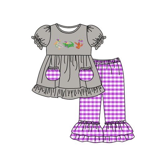 Baby Girls Grey Crawfish Tunic Top Ruffle Pants Clothes Sets preorder(moq 5)