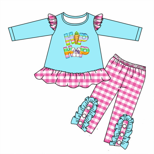 Baby Girls Easter Hip Tunic Top Ruffle Pants Clothes Sets preorder(moq 5)