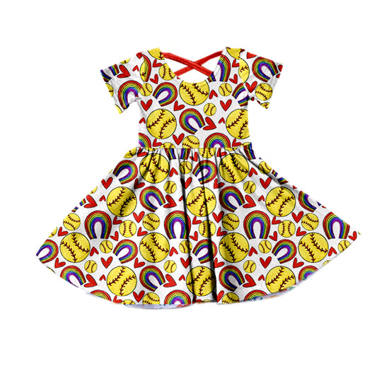 Baby Girls Softball Hearts Knee Length Dresses preorder(moq 5)