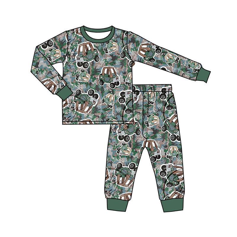 Baby Boys Green Shirts Top Camo Truck Pajamas Clothes Sets preorder(moq 5)