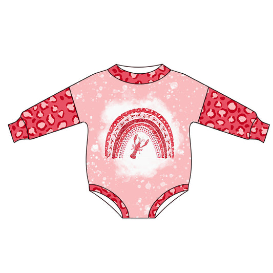 Baby Girls Pink Crawfish Rainbow Long Sleeve Rompers preorder(moq 5)