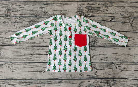 Baby Boys Christmas Tree Pocket Long Sleeve Tee Shirt Tops