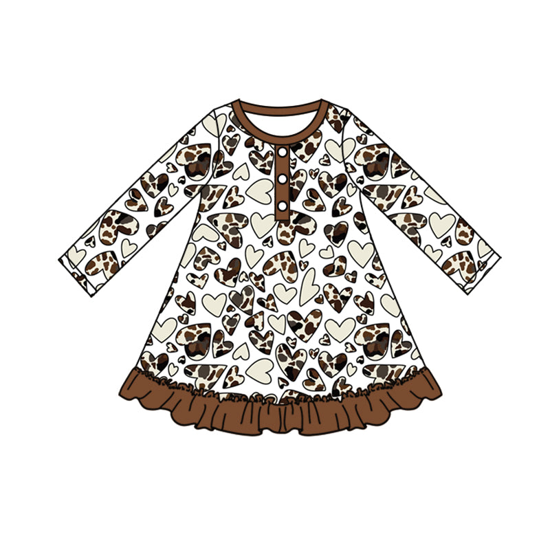 Baby Girls Brown Cow Hearts Knee Length Dresses preorder(moq 5)