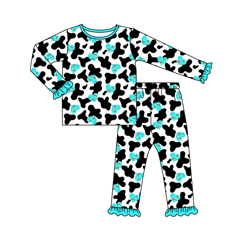 Baby Girls Valentines Hearts Cowprint Shirt Pants Pajamas Clothes Sets preorder(moq 5)