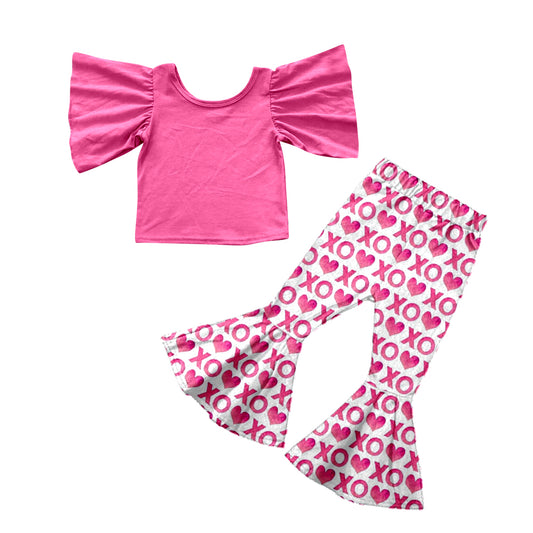 Baby Girls Flutter Sleeve Shirt Valentines Bell Pants Clothes Sets preorder(moq 5)