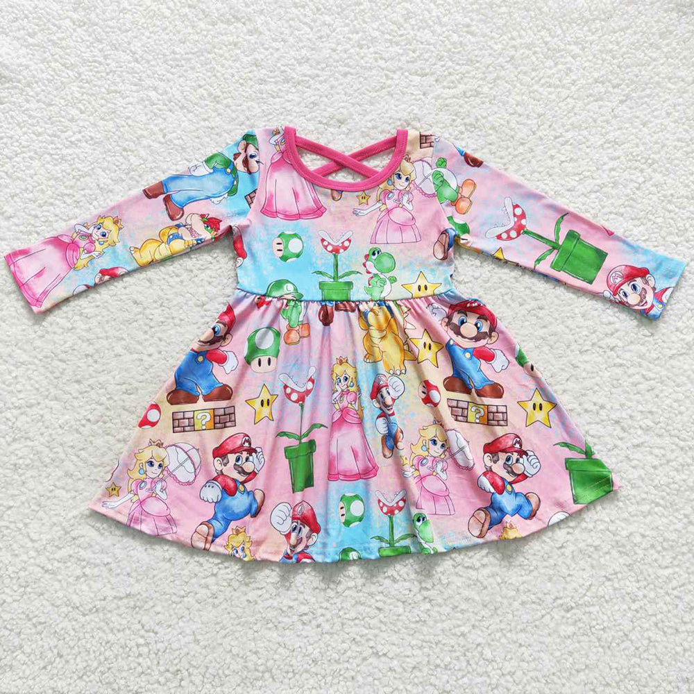 Baby Girls Pink Cartoon Long Sleeve Dresses