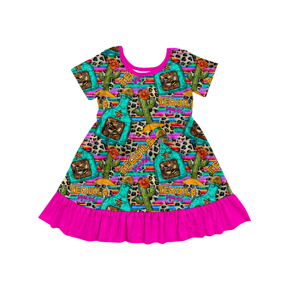 Preorder (moq 5)Baby Girls Western Pink Cactus Knee Length Dresses