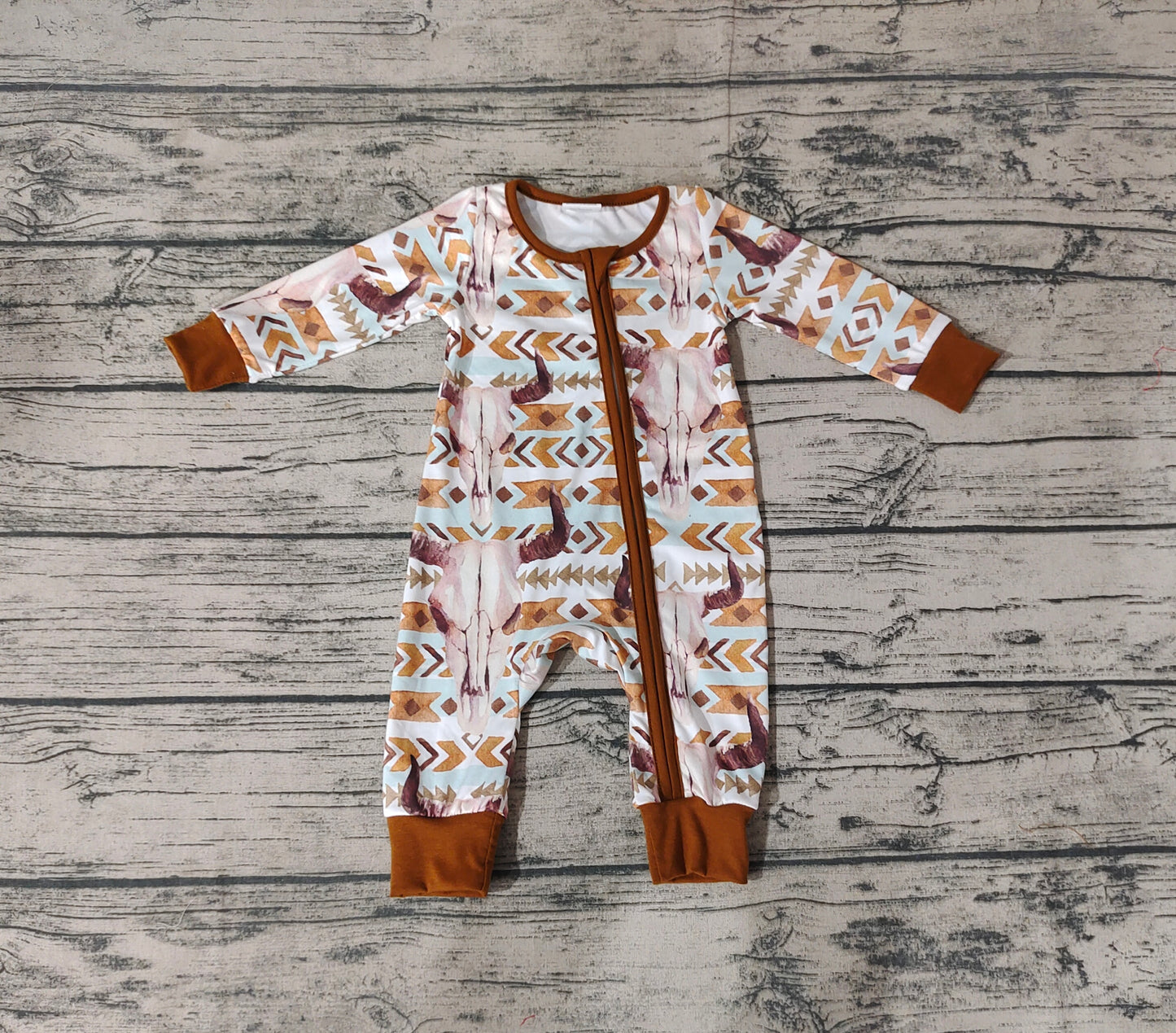 Baby Kids Western Cow Aztec Long Sleeve Rompers