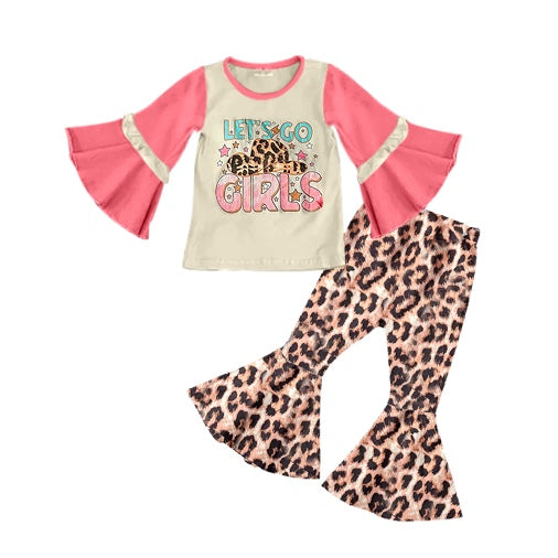 Baby Girls Western Let's Go Girls Top Leopard Flare Pants Boutique Clothes Sets preorder(moq 5)