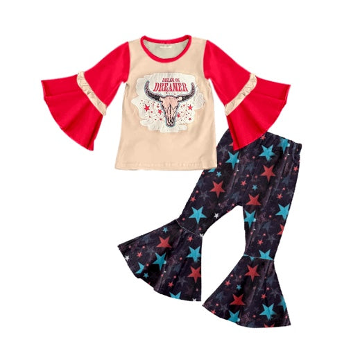 Baby Girls Western Cow Top Stars Flare Pants Boutique Clothes Sets preorder(moq 5)