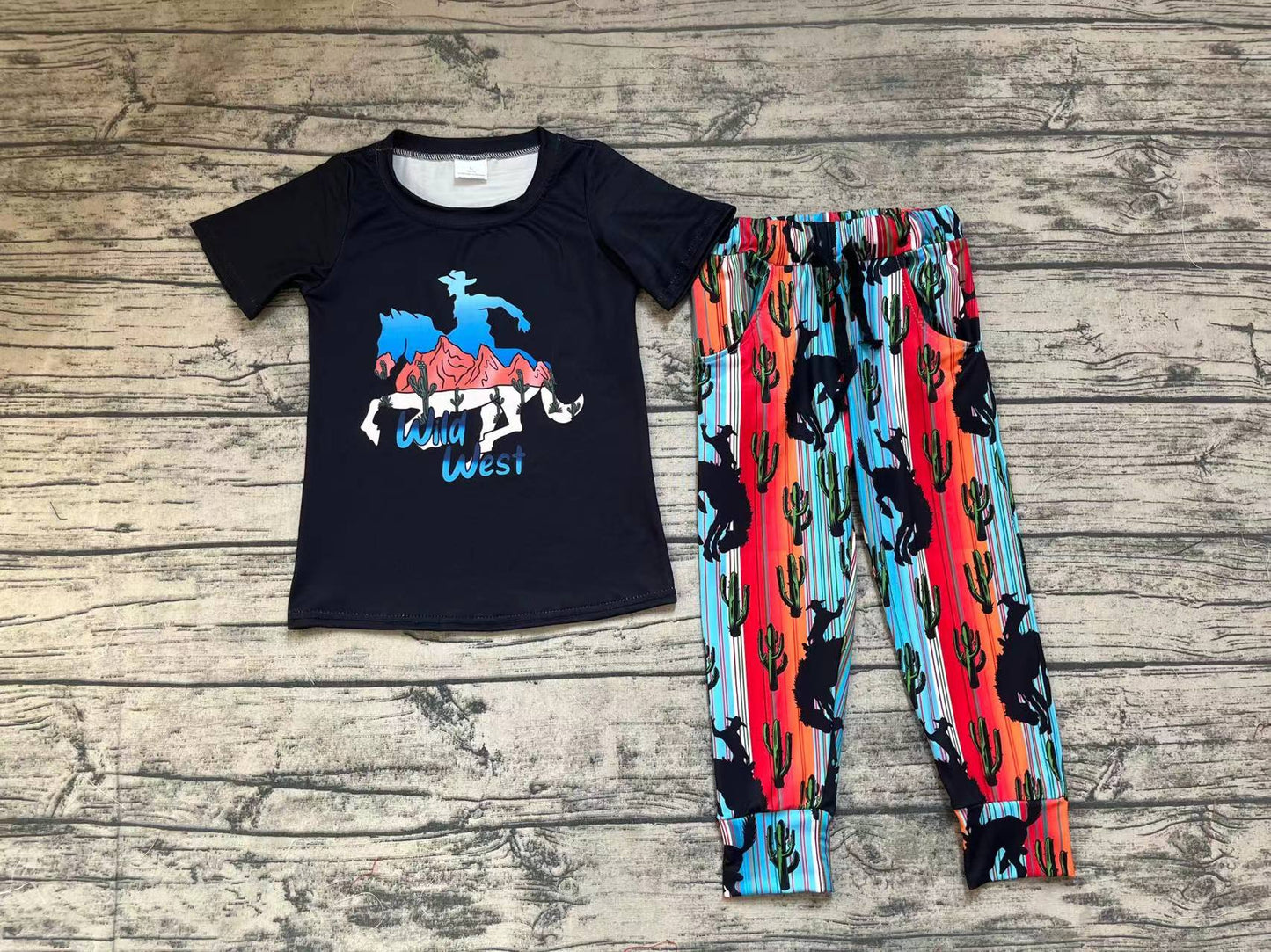 Baby Boys Wild West Rodeo Black Shirt Cactus Pants Clothes Sets