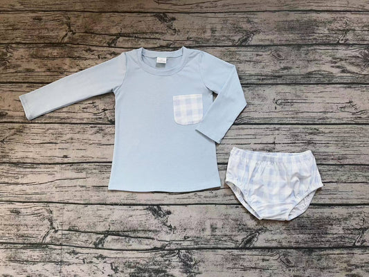 Baby Boys Spring Blue Top Checkered Bummie Sets