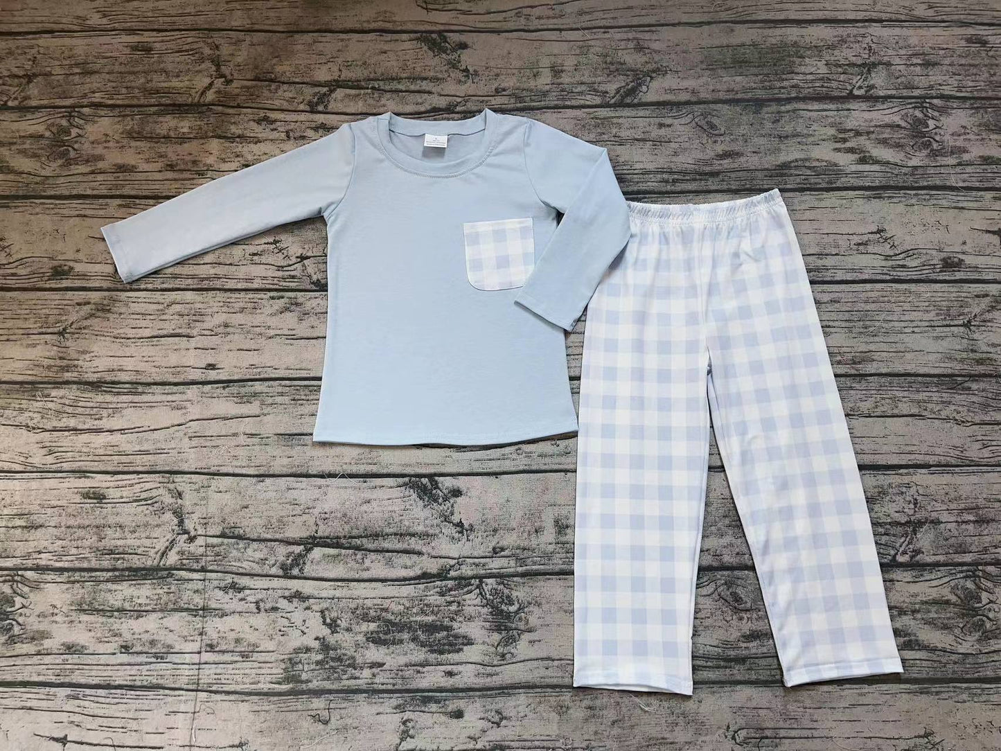 Baby Girls Blue Long Sleeve Tops Checkered Pants Clothing Sets