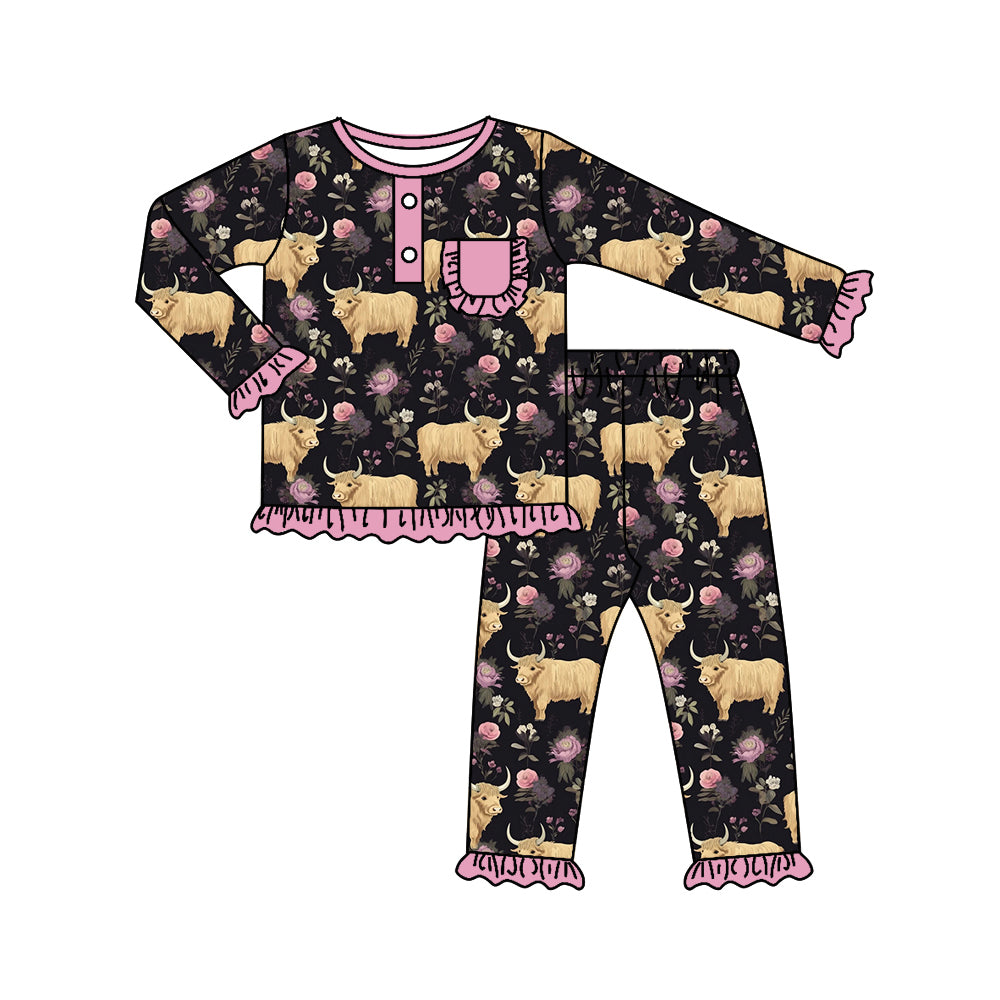 Baby Girls Highland Cow Top Pants Pajamas Clothes Sets preorder(moq 5)