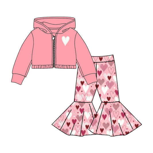 Baby Girls Valentines Hearts Hooded Top Bell Pants Clothes Sets preorder(moq 5)