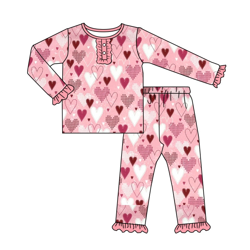 Baby Girls Valentines Hearts Tops Ruffle Pants Pajamas Clothes Sets preorder(moq 5)