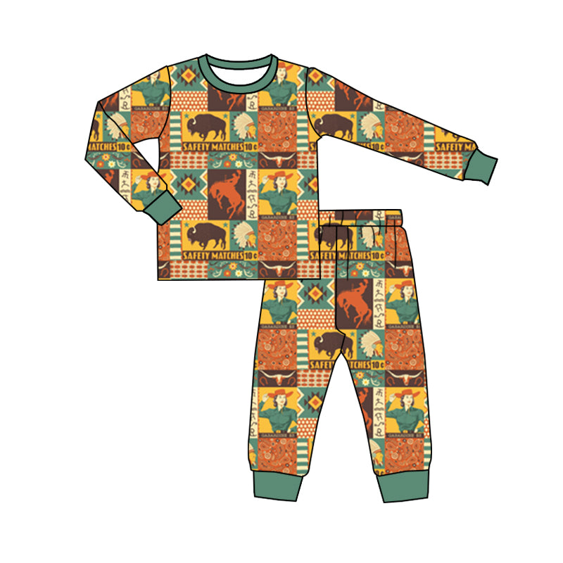 Baby Boys Green Pocket Top Western Cow Pants Pajamas Sets preorder(moq 5)