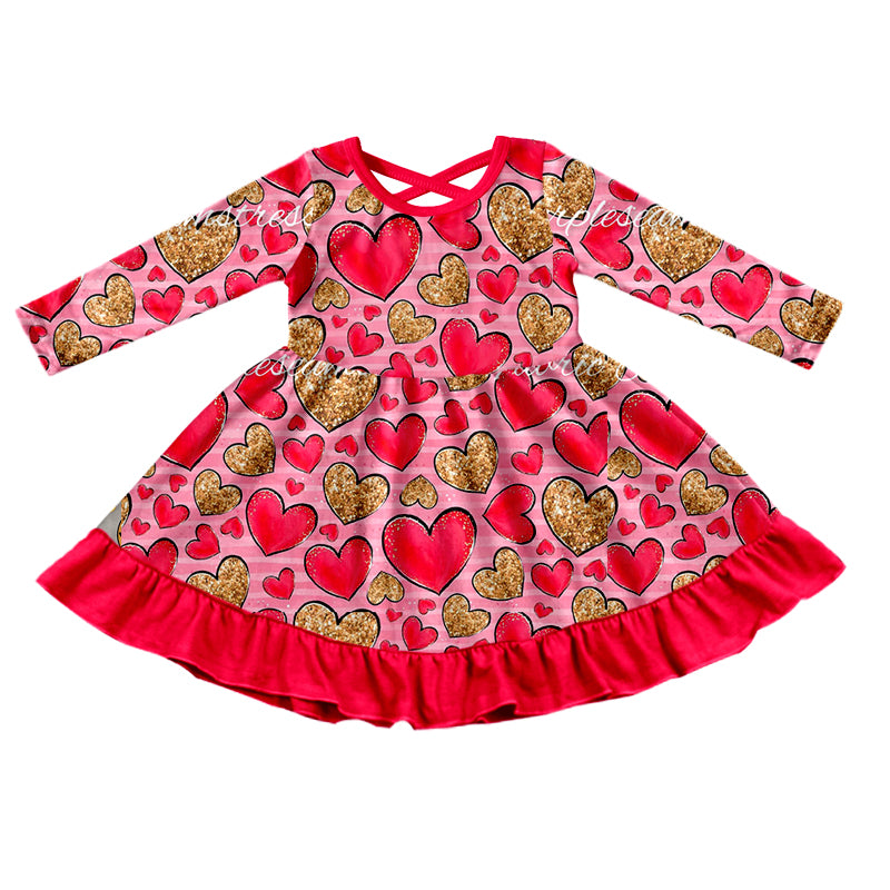 Baby Girls Valentines Hearts Ruffle Knee Length Dresses preorder(moq 5)