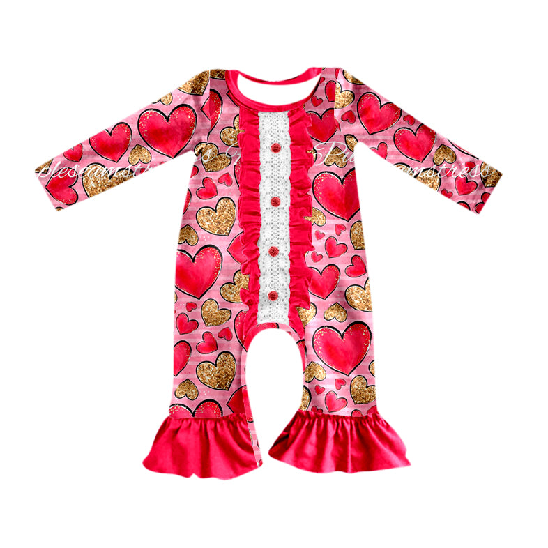 Baby Infant Girls Red Valentines Hearts Long Sleeve Rompers preorder(moq 5)