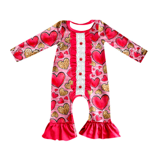 Baby Infant Girls Red Valentines Hearts Long Sleeve Rompers preorder(moq 5)