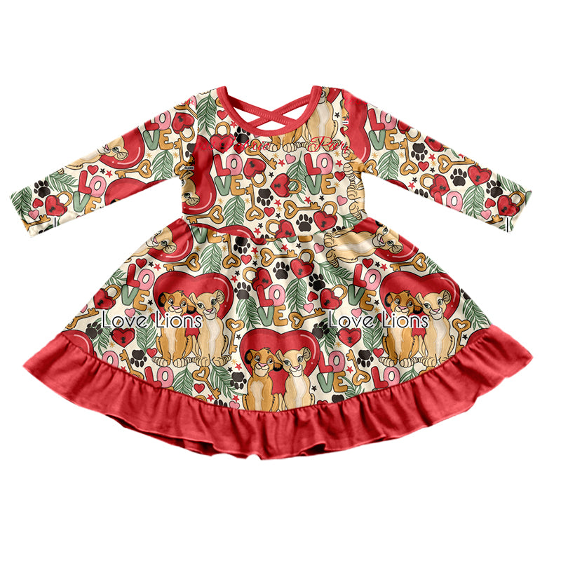 Baby Girls Valentines Lions Ruffle Knee Length Dresses preorder(moq 5)