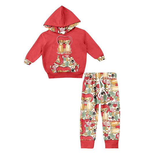 Baby Girls Red Valentines Lions Hooded Top Pants Clothes Sets preorder(moq 5)