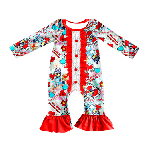 Baby Infant Girls Red Valentines Dogs Long Sleeve Rompers preorder(moq 5)