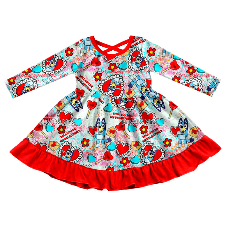 Baby Girls Valentines Dogs Ruffle Knee Length Dresses preorder(moq 5)