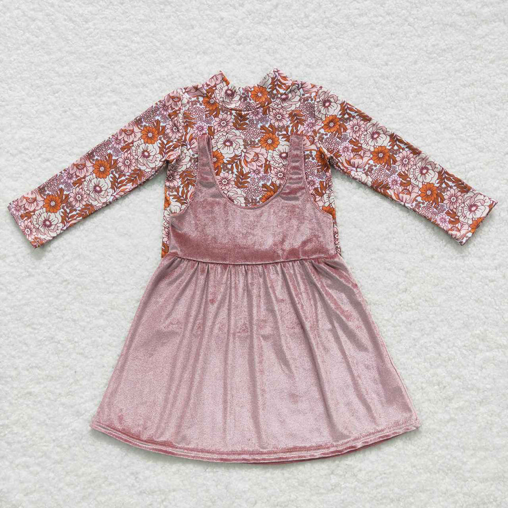 Baby Girls Flowers Shirt Velvet Dresses Clothes Sets