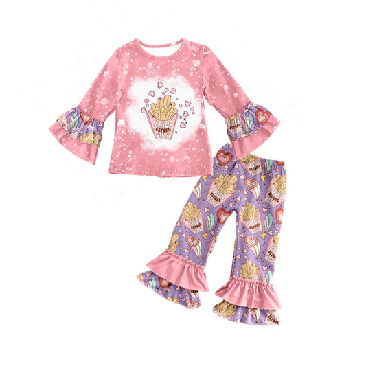 Baby Girls Valentines Fries Shirt Ruffle Pants Clothes Sets preorder(moq 5)