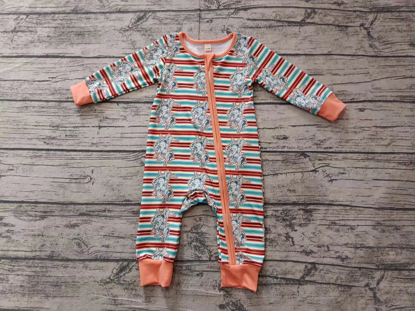 Baby Infant Boys Western Horse Stripes Zip Rompers preorder(moq 5)