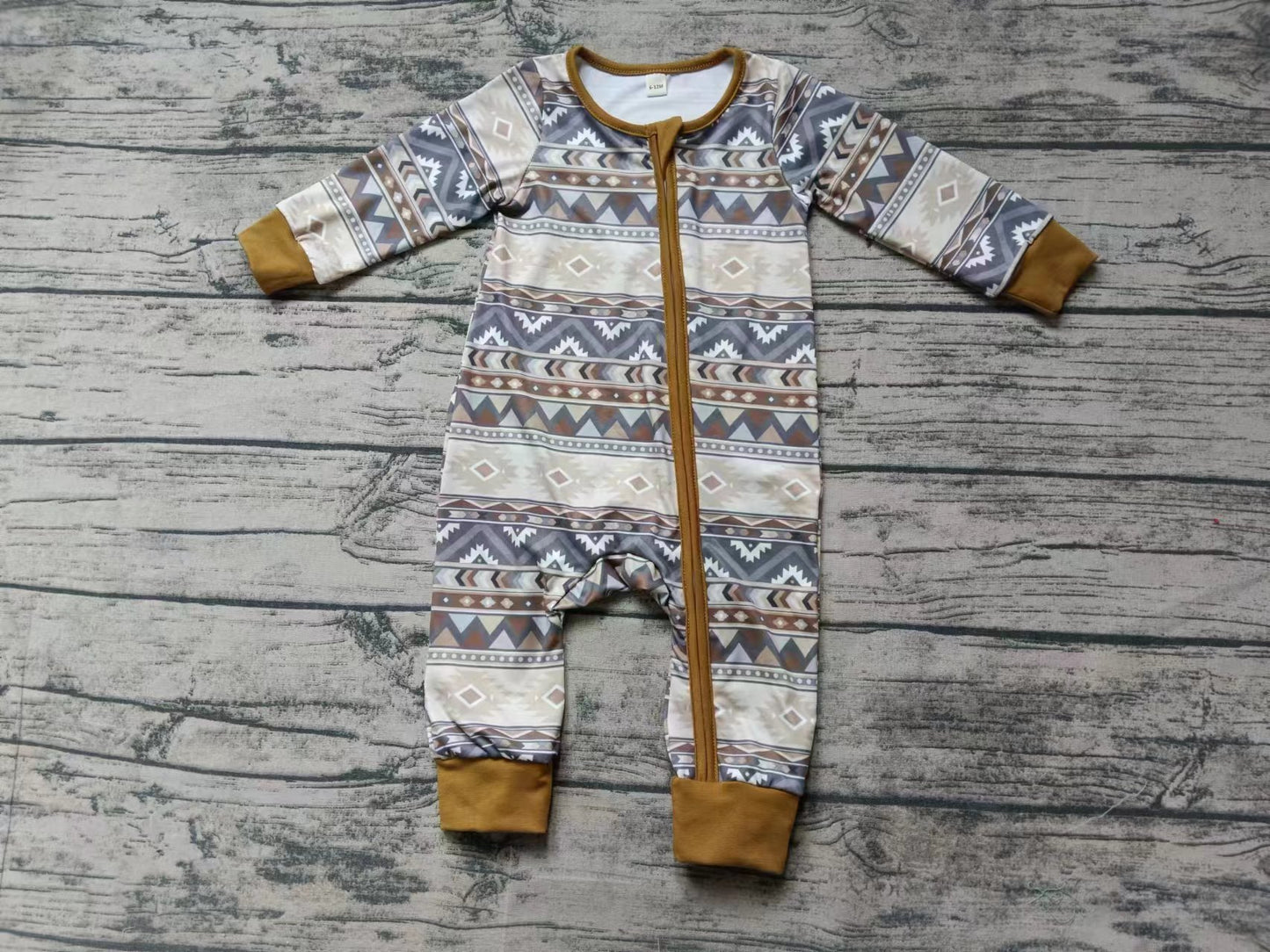 Baby Boys Western Grey Aztec Long Sleeve Zip Rompers Preorder(moq 5)