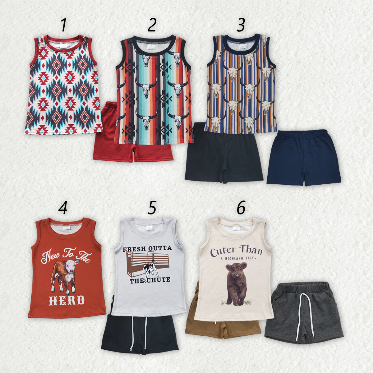 Sibling Baby Boys Western Sleeveless Tee Shirts Shorts Sets