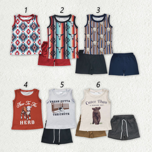 Sibling Baby Boys Western Sleeveless Tee Shirts Shorts Sets