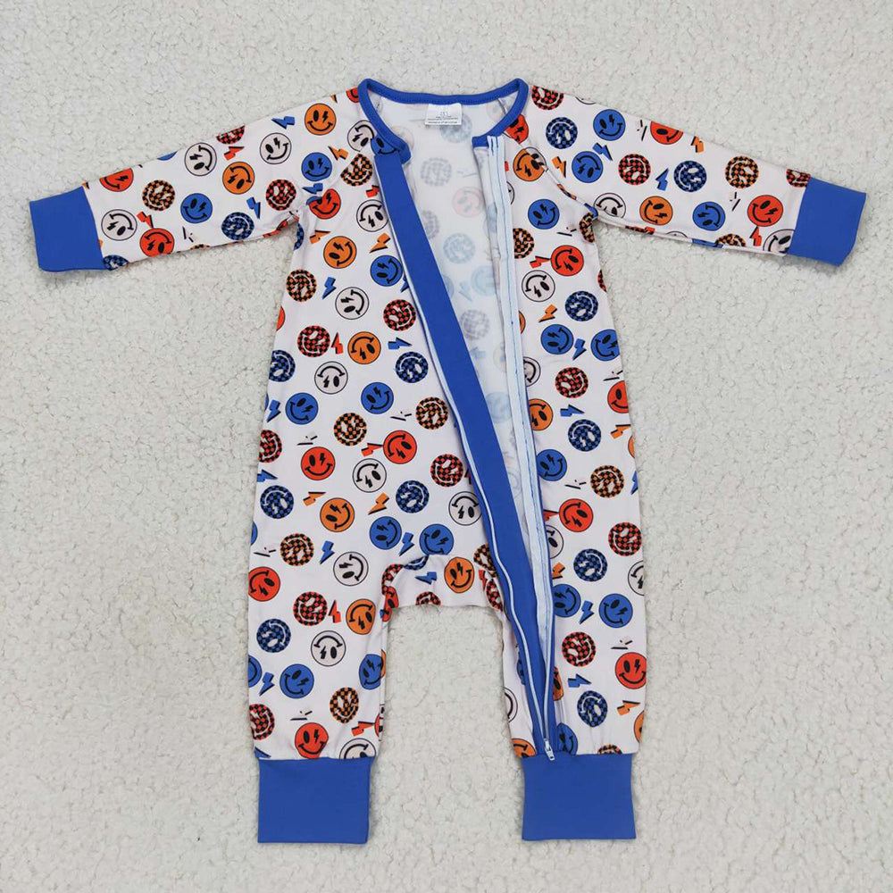 Baby Infant Boys Navy Face Zip Long Sleeve Rompers