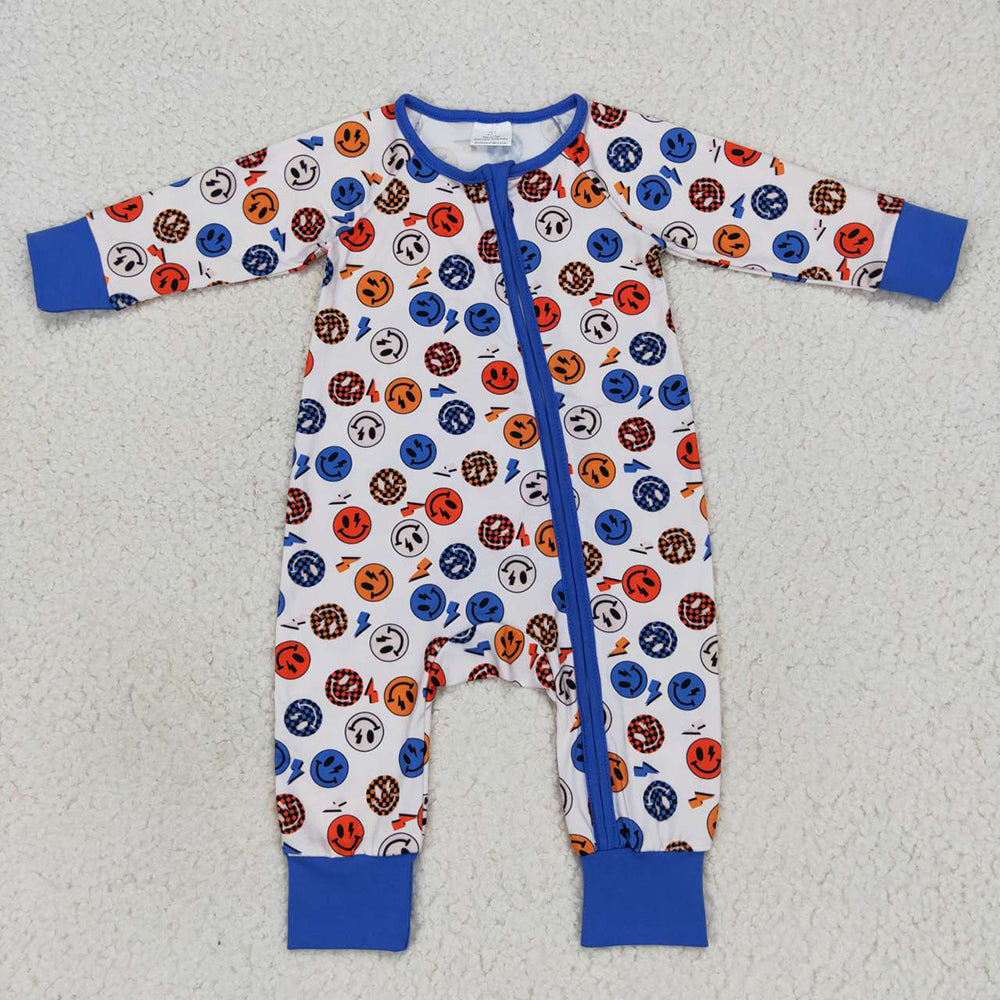 Baby Infant Boys Navy Face Zip Long Sleeve Rompers