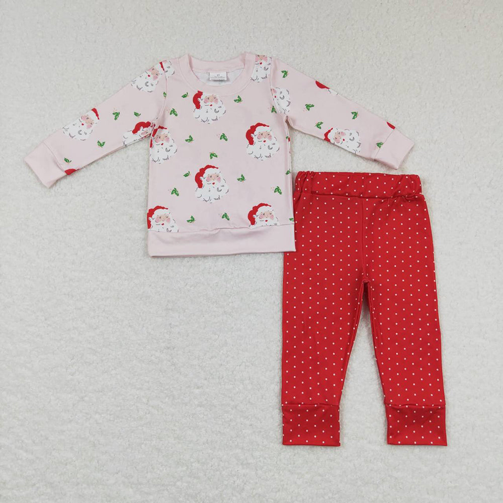 Baby Girls Pink Santa Top Dots Pants Pajamas Clothing Sets