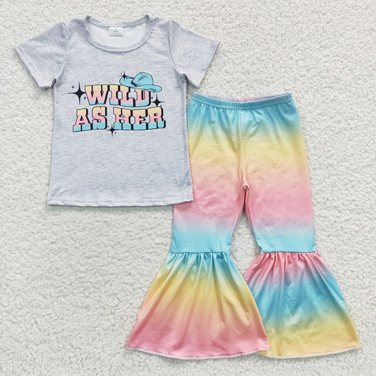 Baby Girls Wild As Her Tee Shirts Bell Tie Dye Pants Clothes Sets