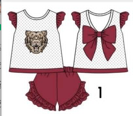 Preorder (moq 5)Baby Girls Wildcats Back Bow Tunic Shorts Team Clothes Sets