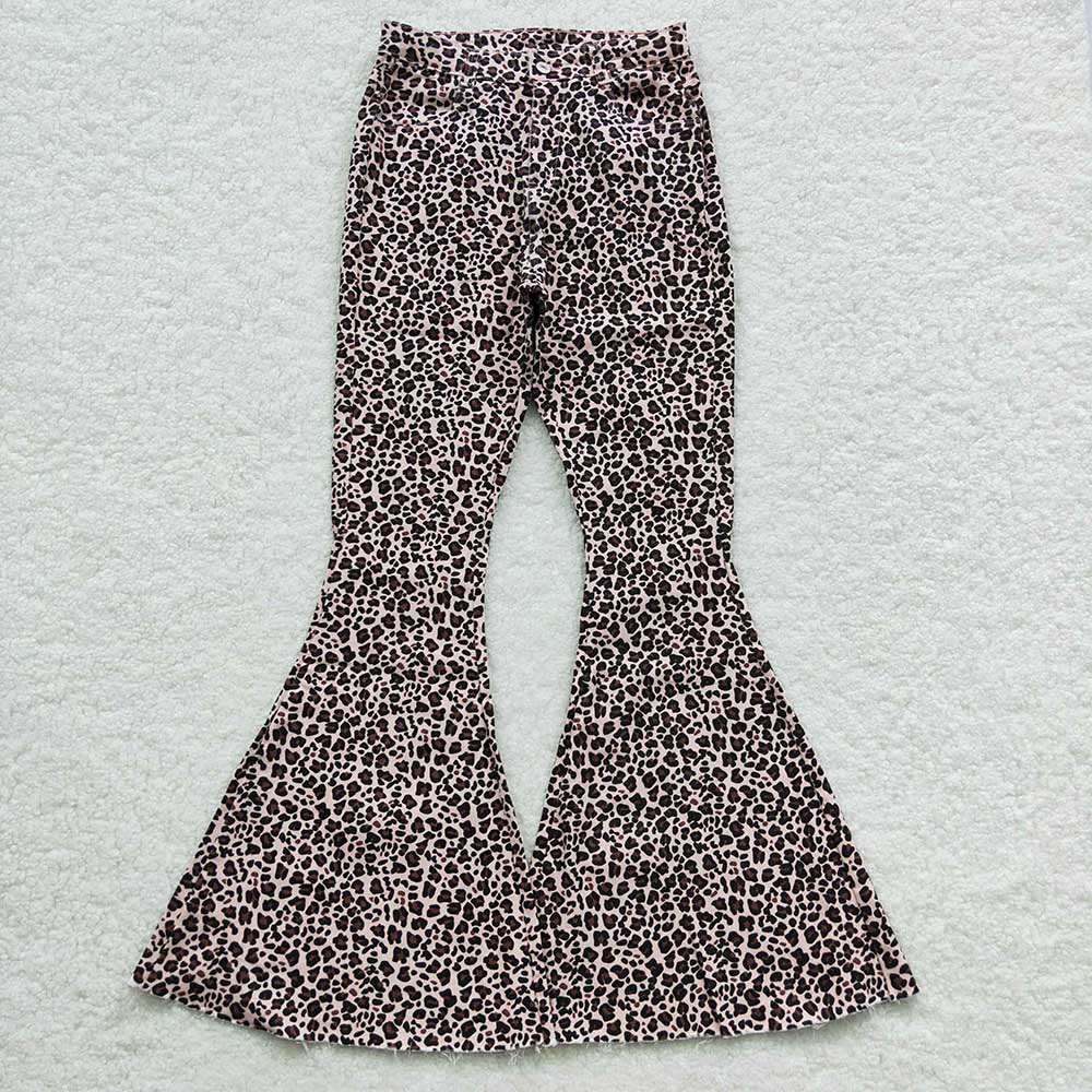 Adult Women Leopard denim bell pants Jeans